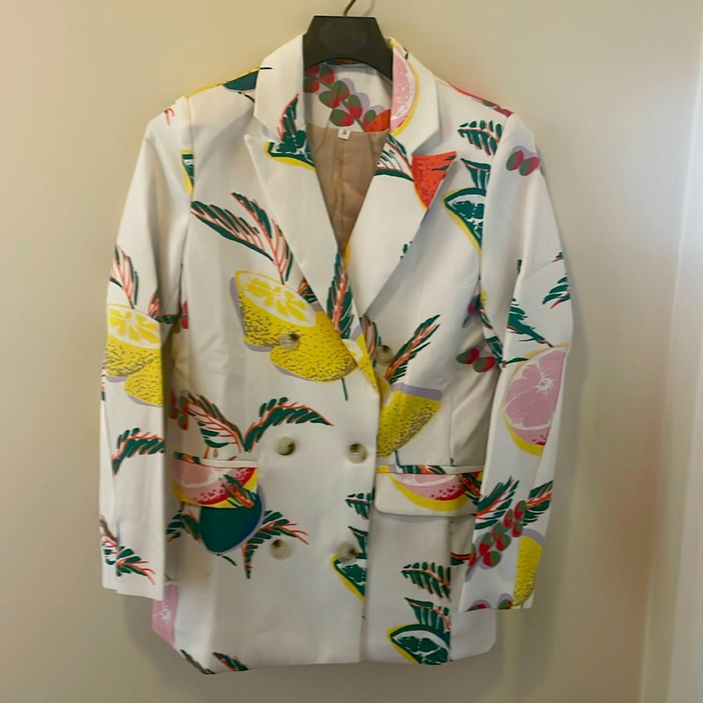 Womens Long Sleeve Double Breasted Blazer Button Print Coat